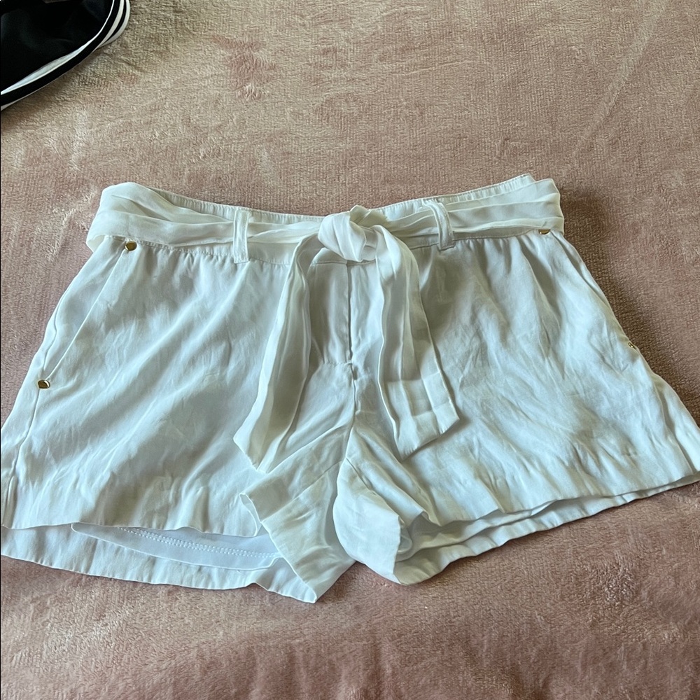 Cache High Waist White Tie-Front Shorts